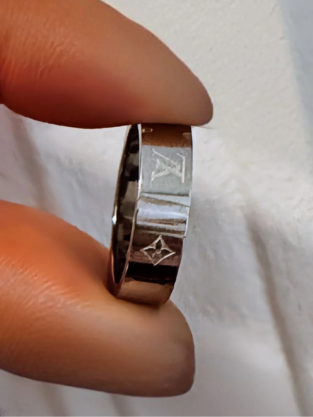 Louis Vuitton Silver-Tone Monogram Band Ring - Size 6